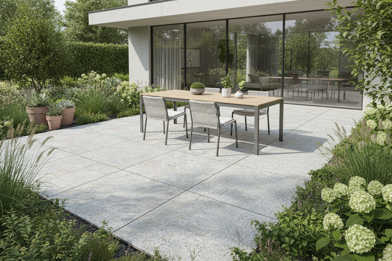 Losa porcelánica de exterior Vintage ideal para embellecer jardines y terrazas con un toque elegante.