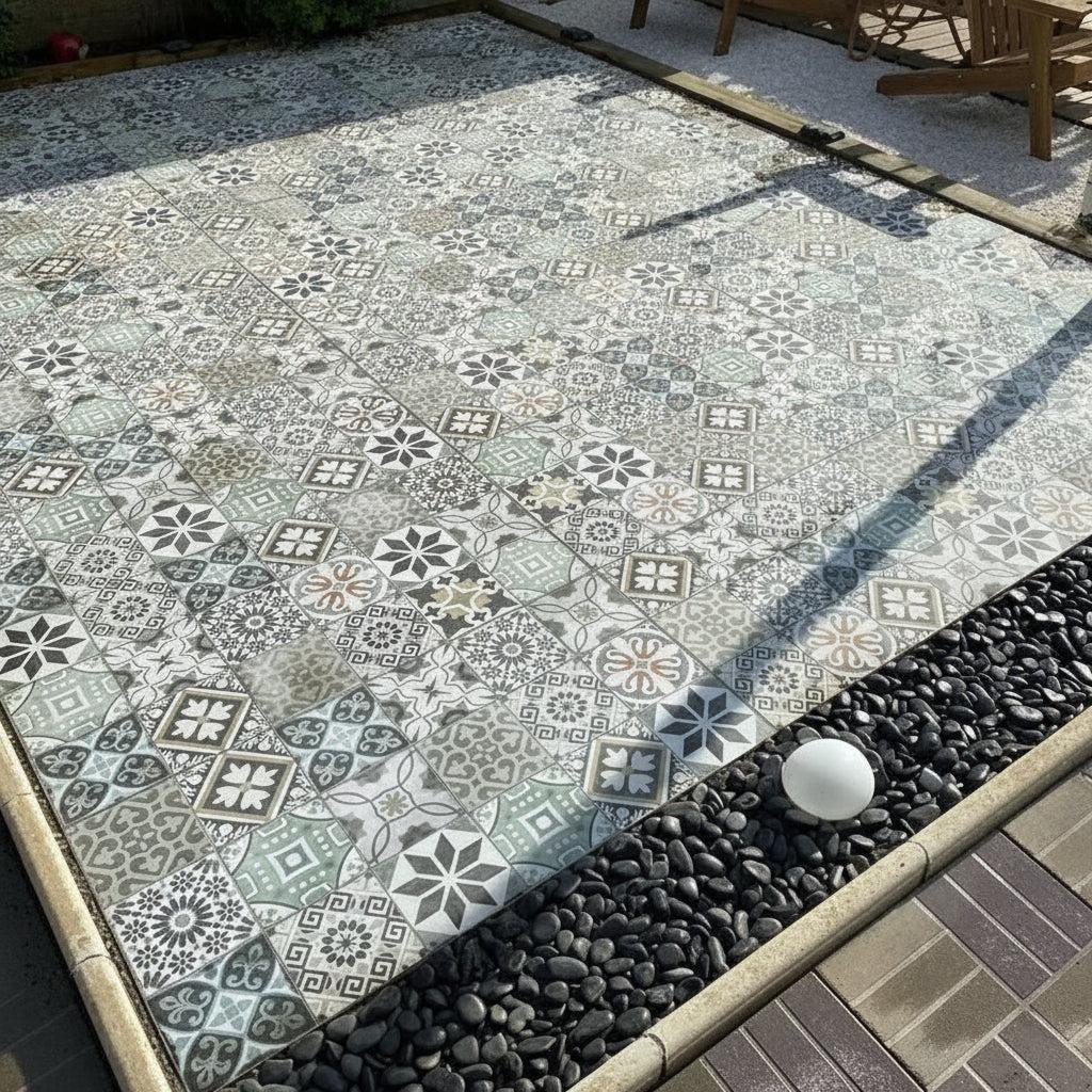 Suelo de jardín con losas de gres porcelánico Vetonek Mosaico