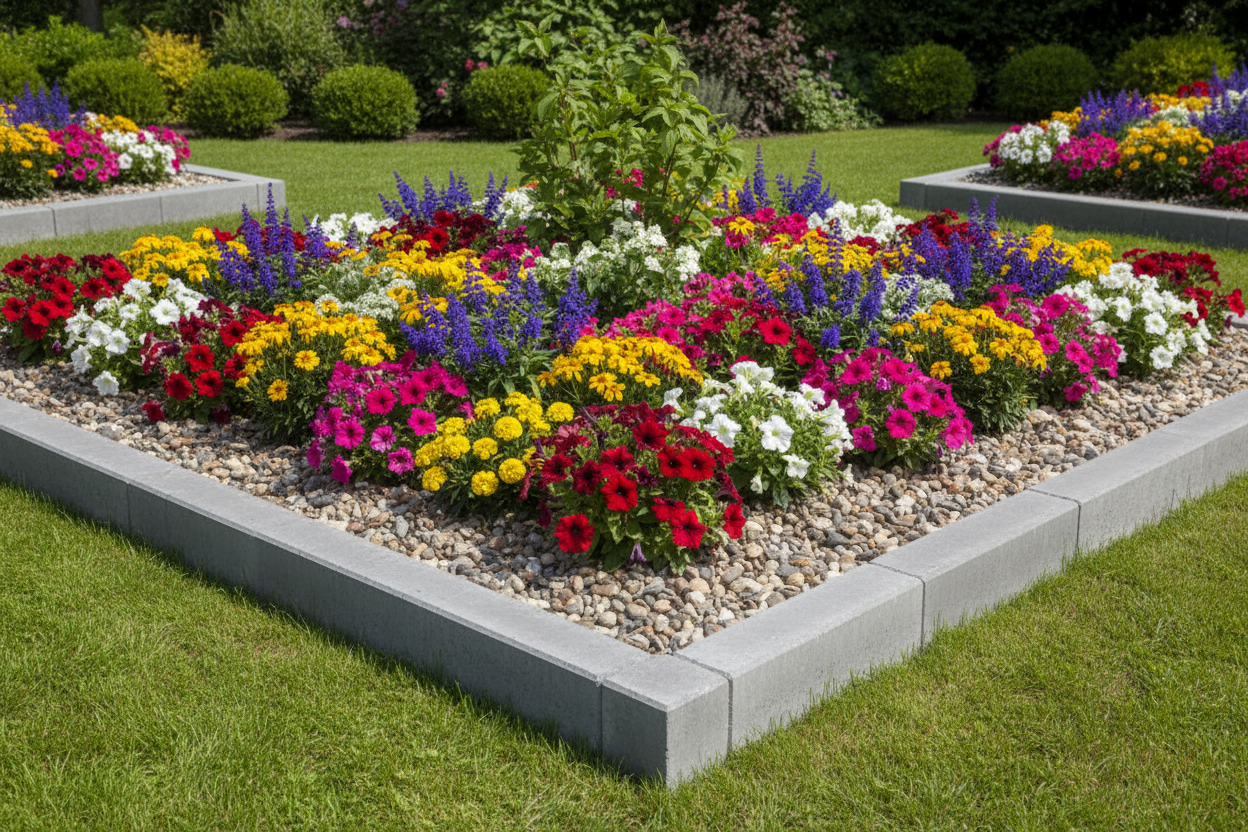 Bordillo de hormigón gris para delimitar jardines y caminos - Vetonek
